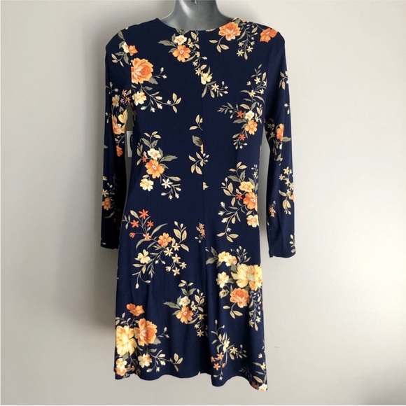 Old navy blue yellow floral print dress new with tags size xs soft stretchy - Picture 3 of 4